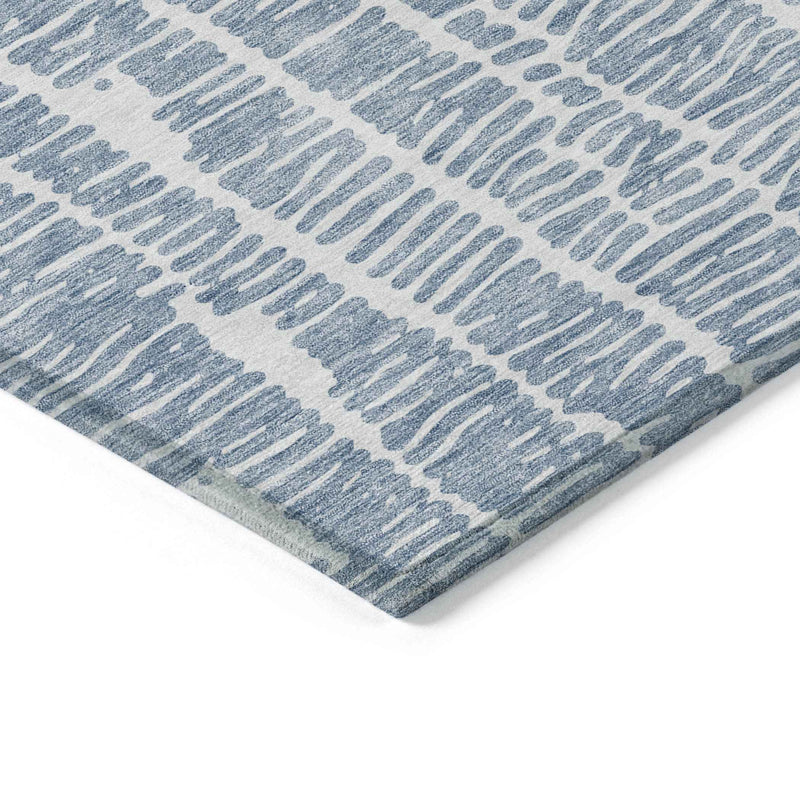 9' X 12' Blue And Ivory Abstract Washable Indoor Outdoor Area Rug
