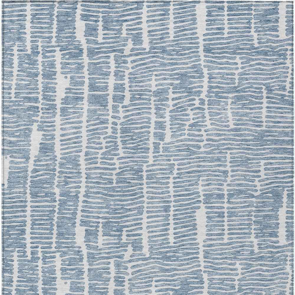 9' X 12' Blue And Ivory Abstract Washable Indoor Outdoor Area Rug