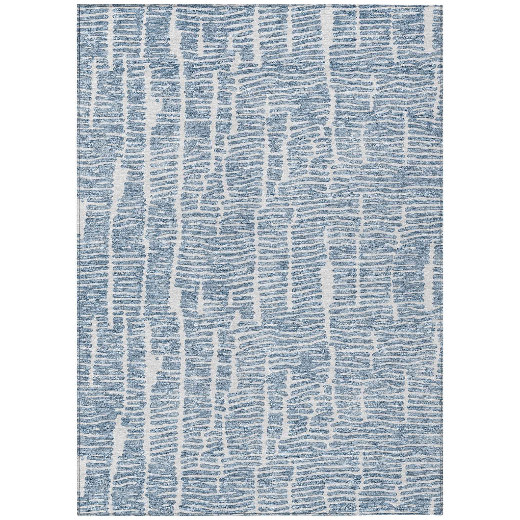 9' X 12' Blue And Ivory Abstract Washable Indoor Outdoor Area Rug