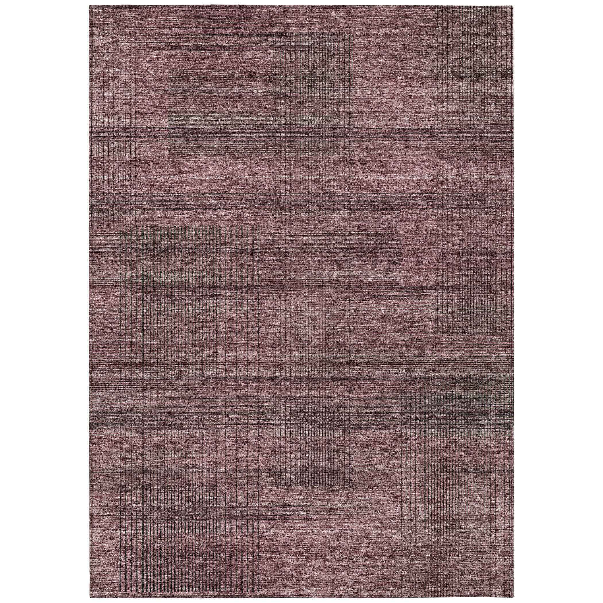 8' X 10' Merlot And Gray Striped Washable Indoor Outdoor Area Rug