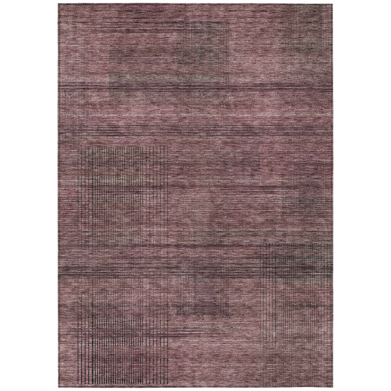 8' X 10' Merlot And Gray Striped Washable Indoor Outdoor Area Rug