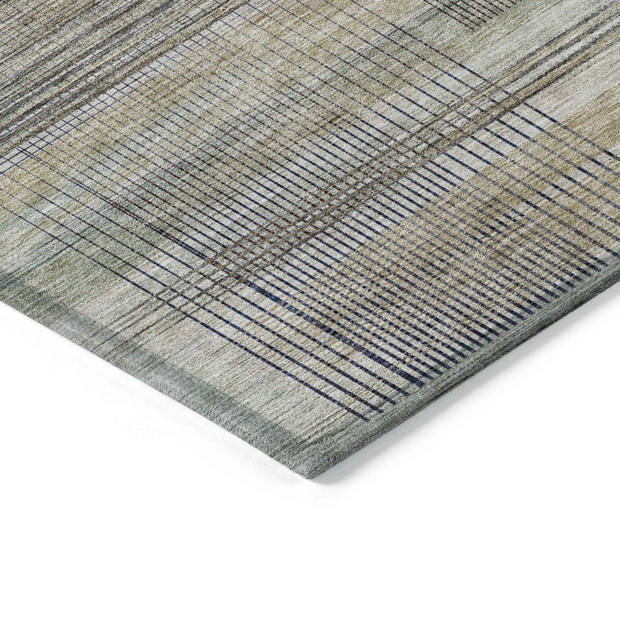 3' X 5' Khaki Tan And Beige Striped Washable Indoor Outdoor Area Rug