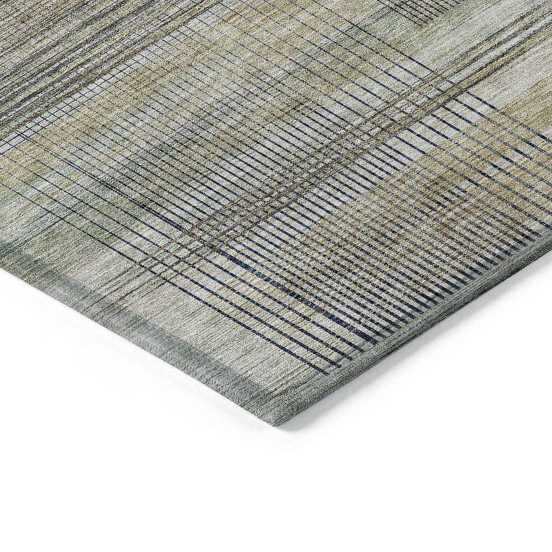 3' X 5' Khaki Tan And Beige Striped Washable Indoor Outdoor Area Rug