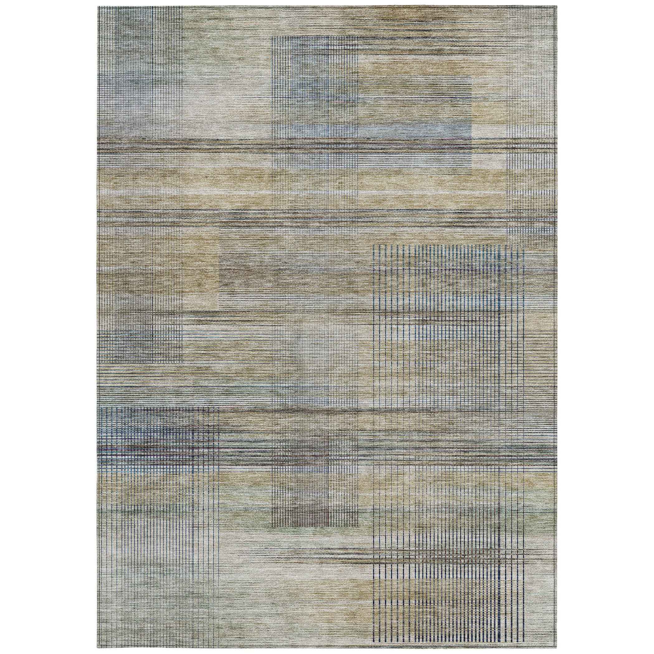 3' X 5' Khaki Tan And Beige Striped Washable Indoor Outdoor Area Rug