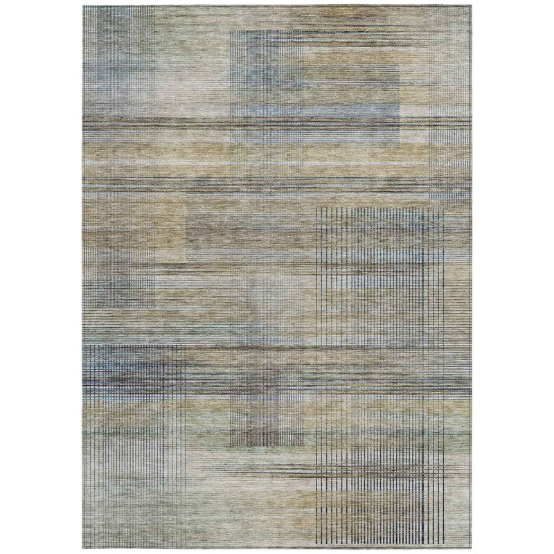 3' X 5' Khaki Tan And Beige Striped Washable Indoor Outdoor Area Rug