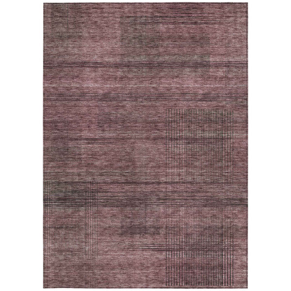 10' X 14' Merlot And Gray Striped Washable Indoor Outdoor Area Rug