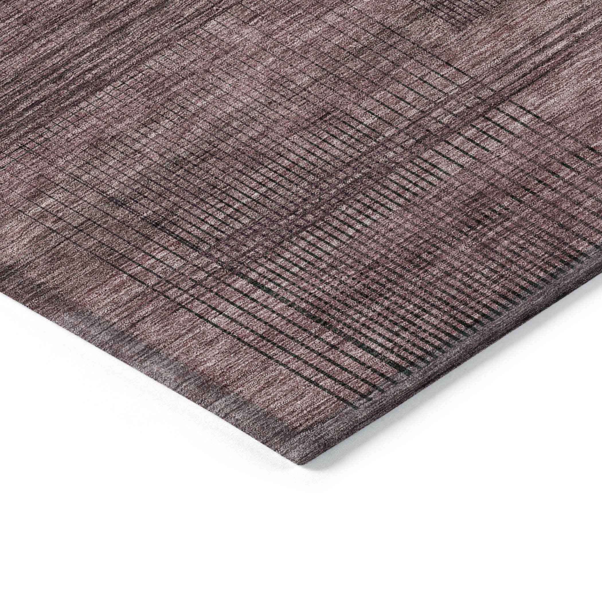 10' X 14' Merlot And Gray Striped Washable Indoor Outdoor Area Rug