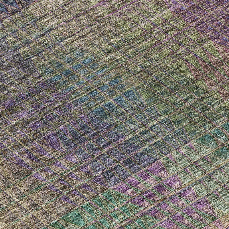 8' Plum Olive Green And Lavender Round Abstract Washable Indoor Outdoor Area Rug