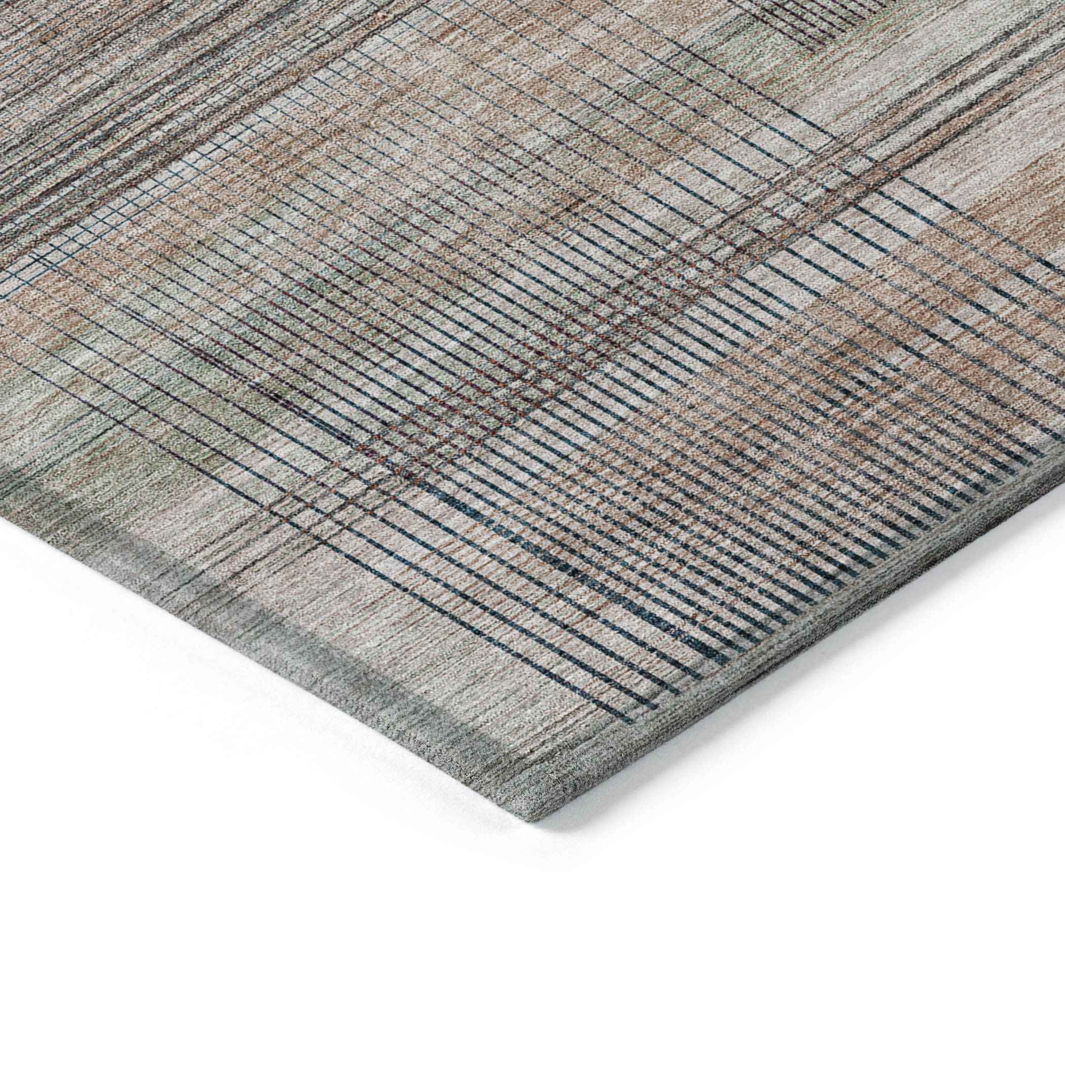 5' X 8' Copper Gray And Blue Striped Washable Indoor Outdoor Area Rug
