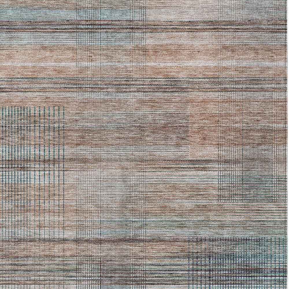 5' X 8' Copper Gray And Blue Striped Washable Indoor Outdoor Area Rug