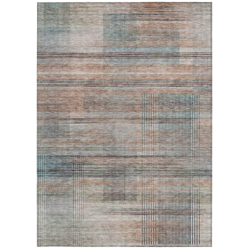 5' X 8' Copper Gray And Blue Striped Washable Indoor Outdoor Area Rug