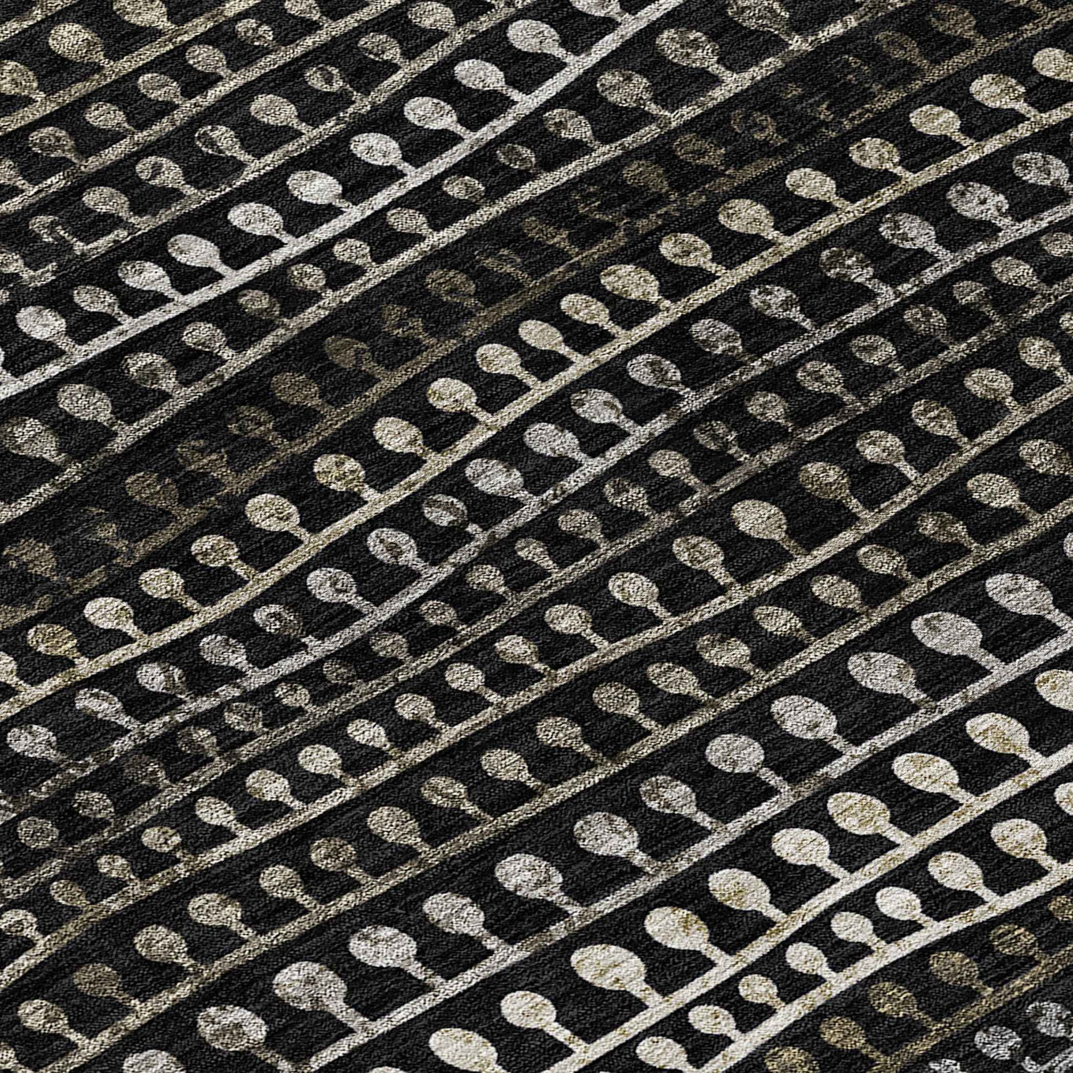 5' X 8' Taupe Charcoal And Gray Striped Washable Indoor Outdoor Area Rug