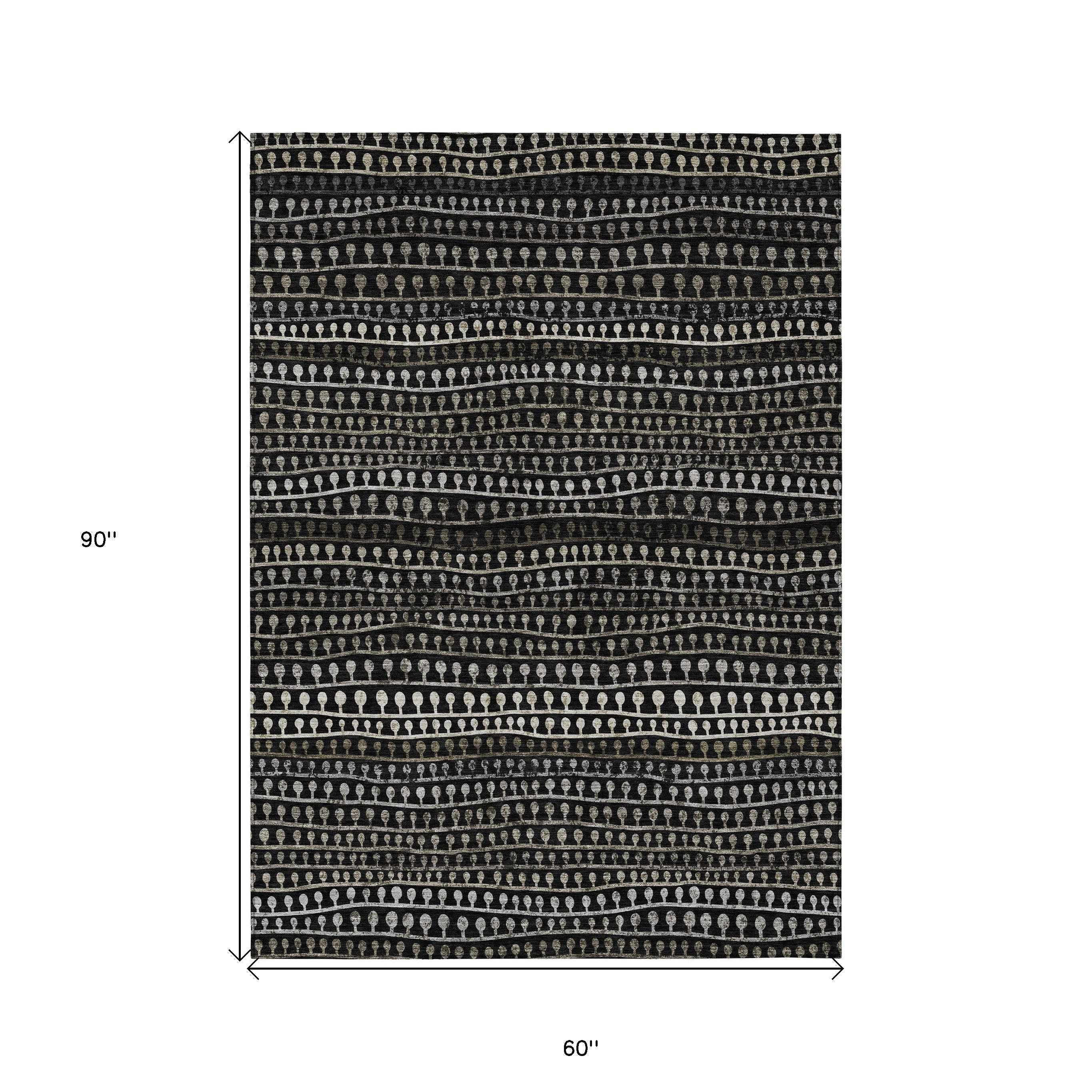 5' X 8' Taupe Charcoal And Gray Striped Washable Indoor Outdoor Area Rug