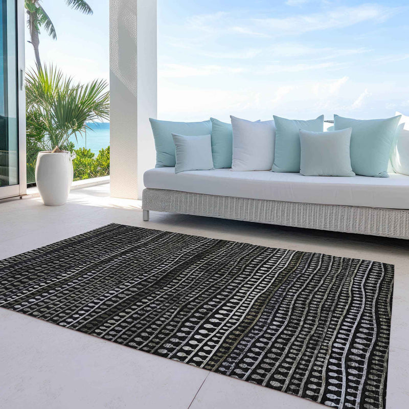 5' X 8' Taupe Charcoal And Gray Striped Washable Indoor Outdoor Area Rug