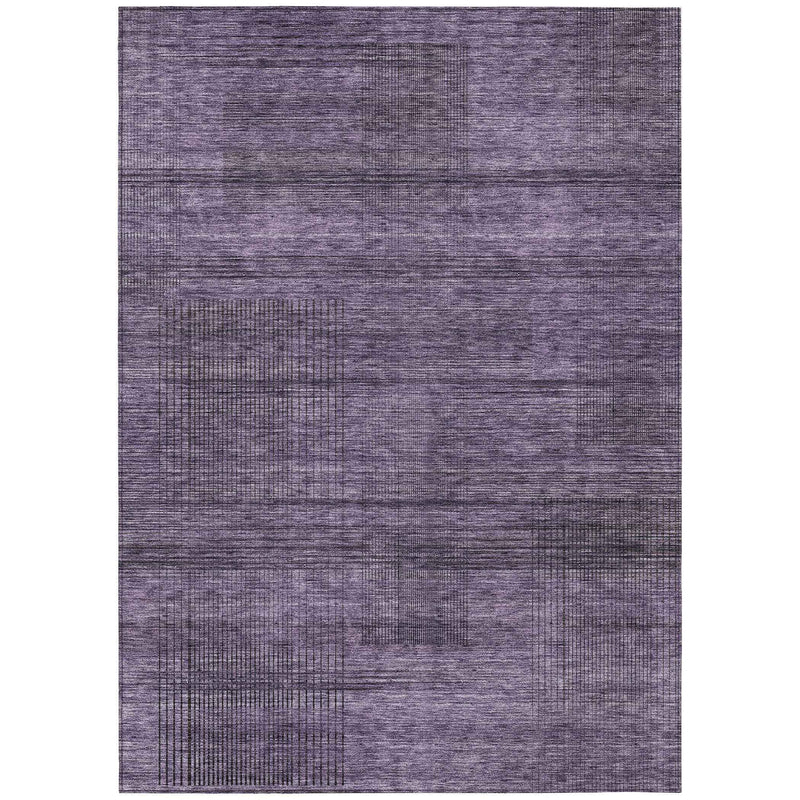 8' X 10' Plum Purple And Gray Striped Washable Indoor Outdoor Area Rug