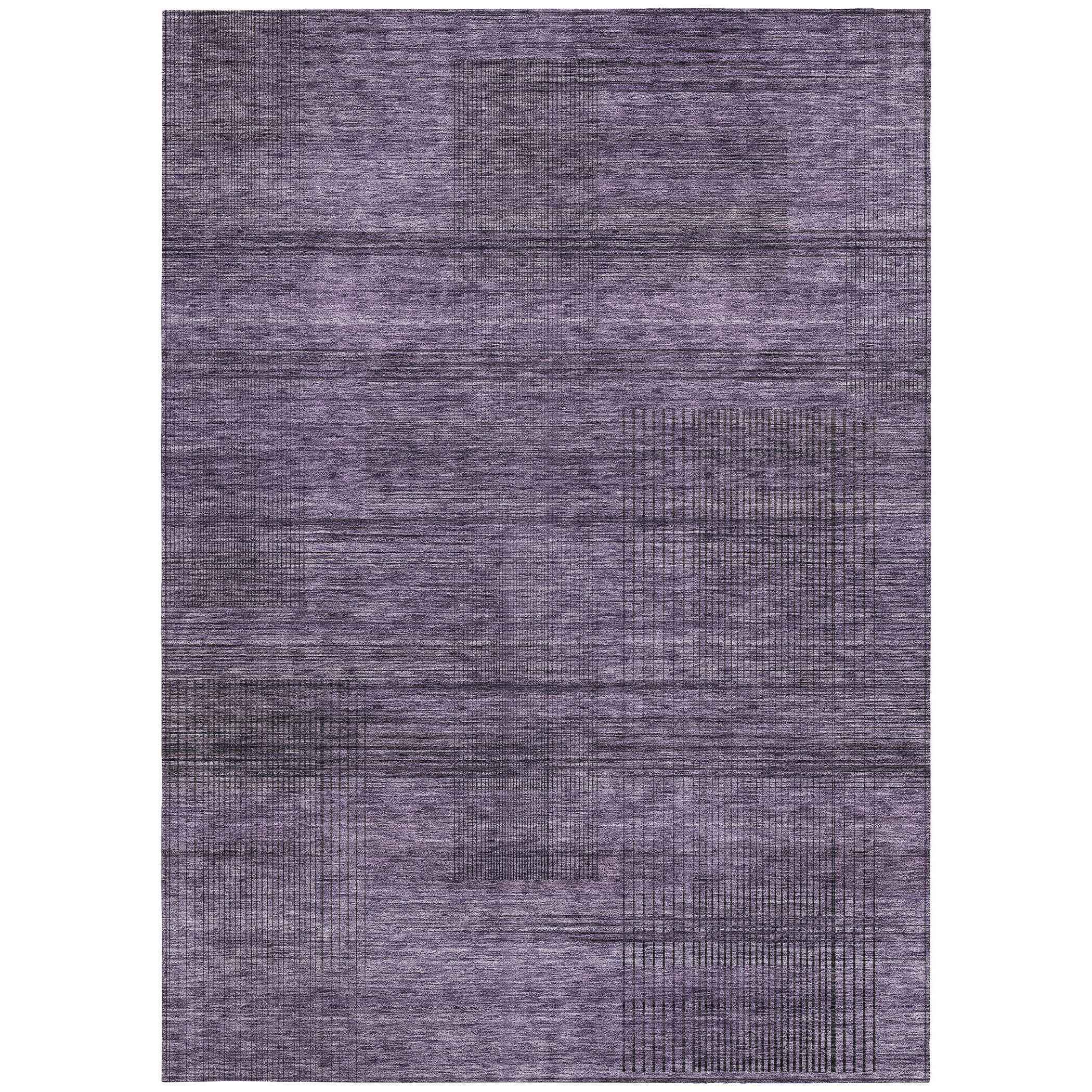 8' X 10' Plum Purple And Gray Striped Washable Indoor Outdoor Area Rug