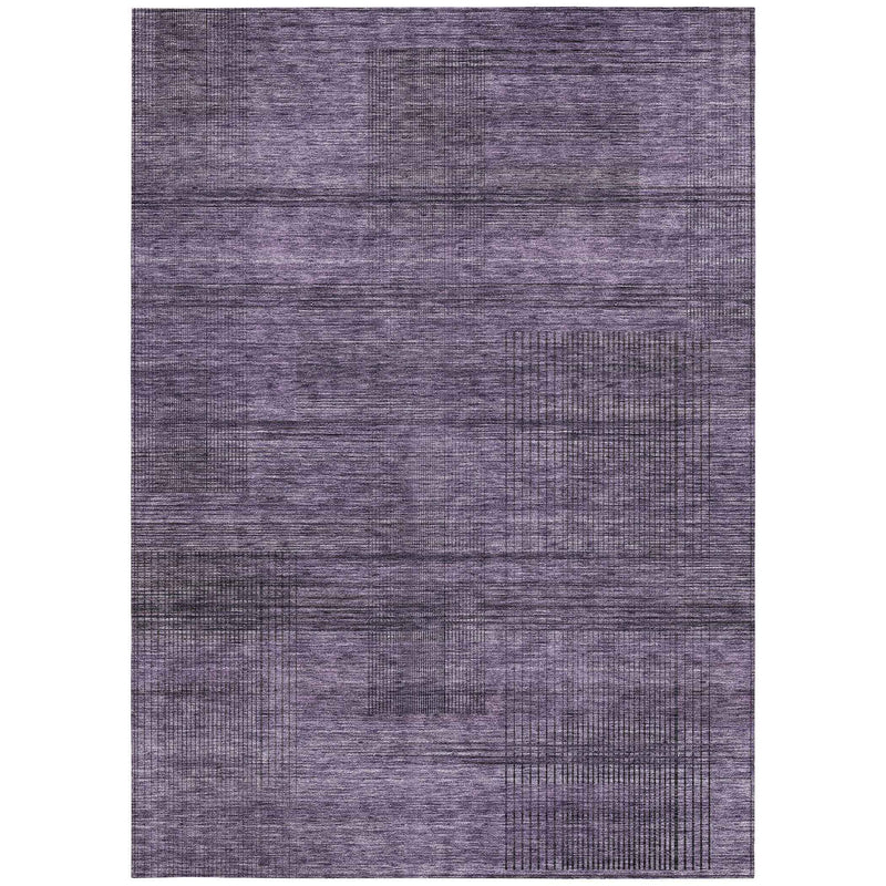 8' X 10' Plum Purple And Gray Striped Washable Indoor Outdoor Area Rug