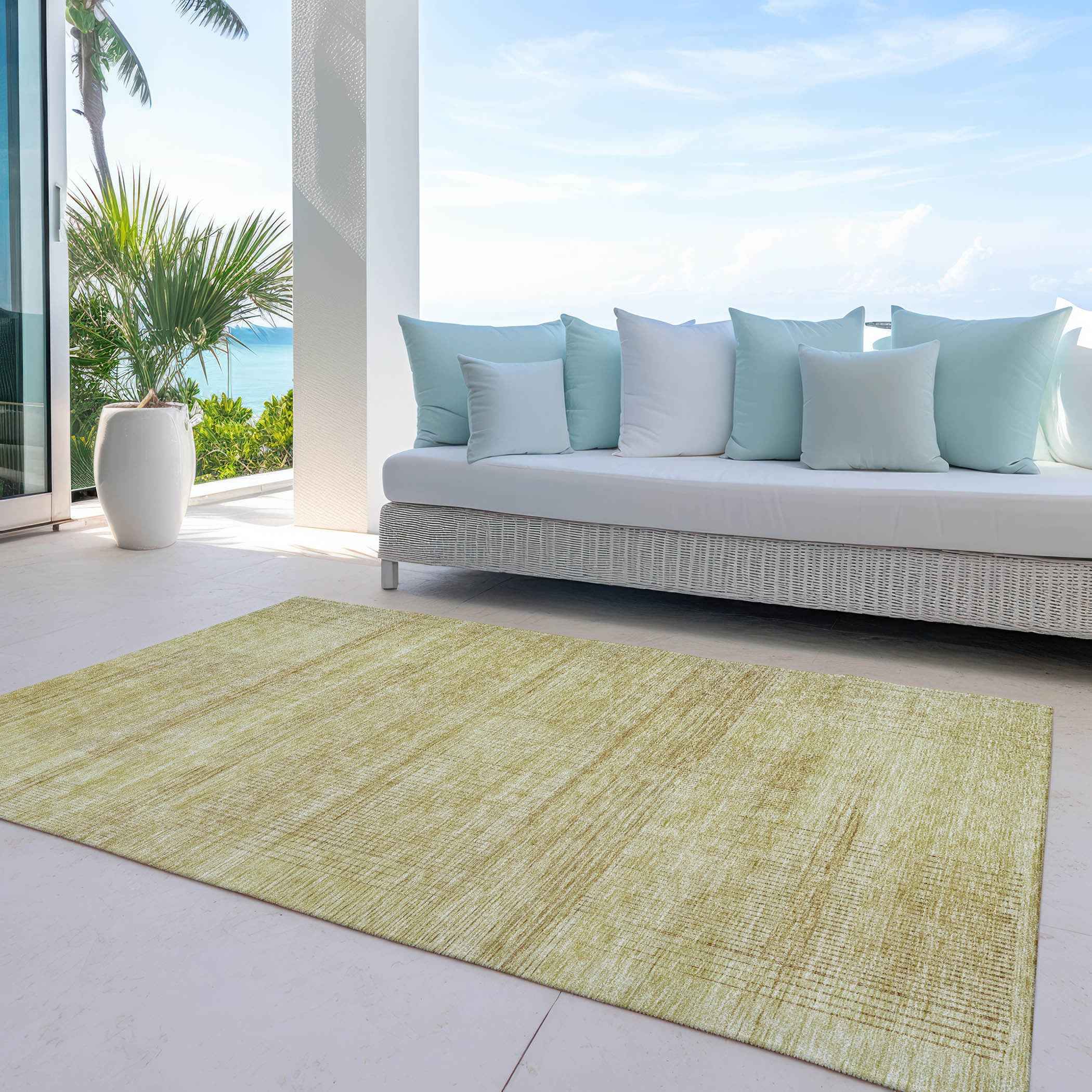 8' X 10' Gold Wheat And Beige Striped Washable Indoor Outdoor Area Rug