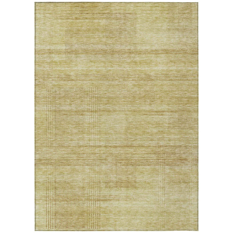 8' X 10' Gold Wheat And Beige Striped Washable Indoor Outdoor Area Rug