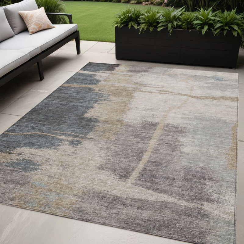 5' X 8' Gray Charcoal And Beige Abstract Washable Indoor Outdoor Area Rug