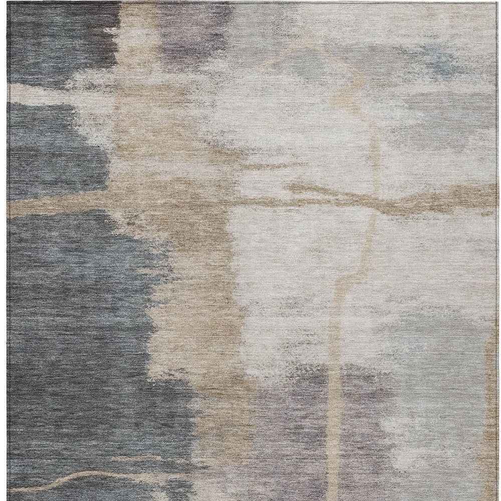 5' X 8' Gray Charcoal And Beige Abstract Washable Indoor Outdoor Area Rug