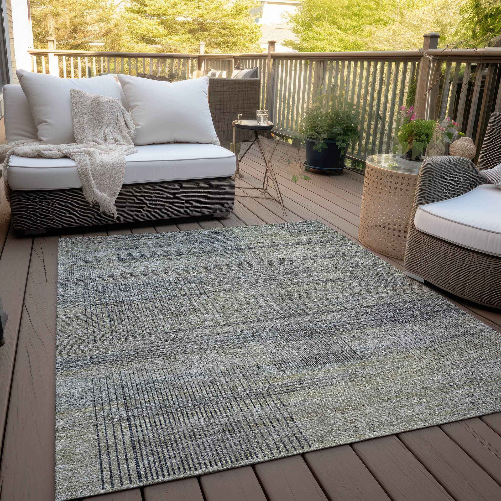 5' X 8' Khaki Beige And Gray Striped Washable Indoor Outdoor Area Rug