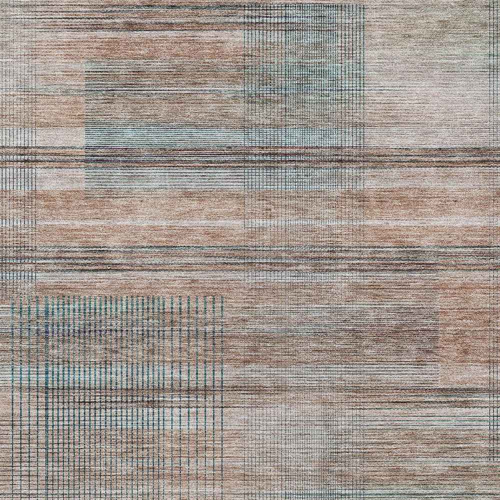 8' X 10' Copper Gray And Blue Striped Washable Indoor Outdoor Area Rug