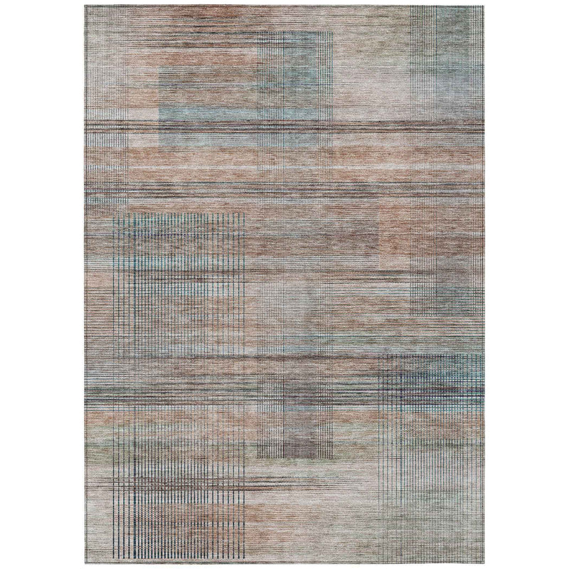 8' X 10' Copper Gray And Blue Striped Washable Indoor Outdoor Area Rug