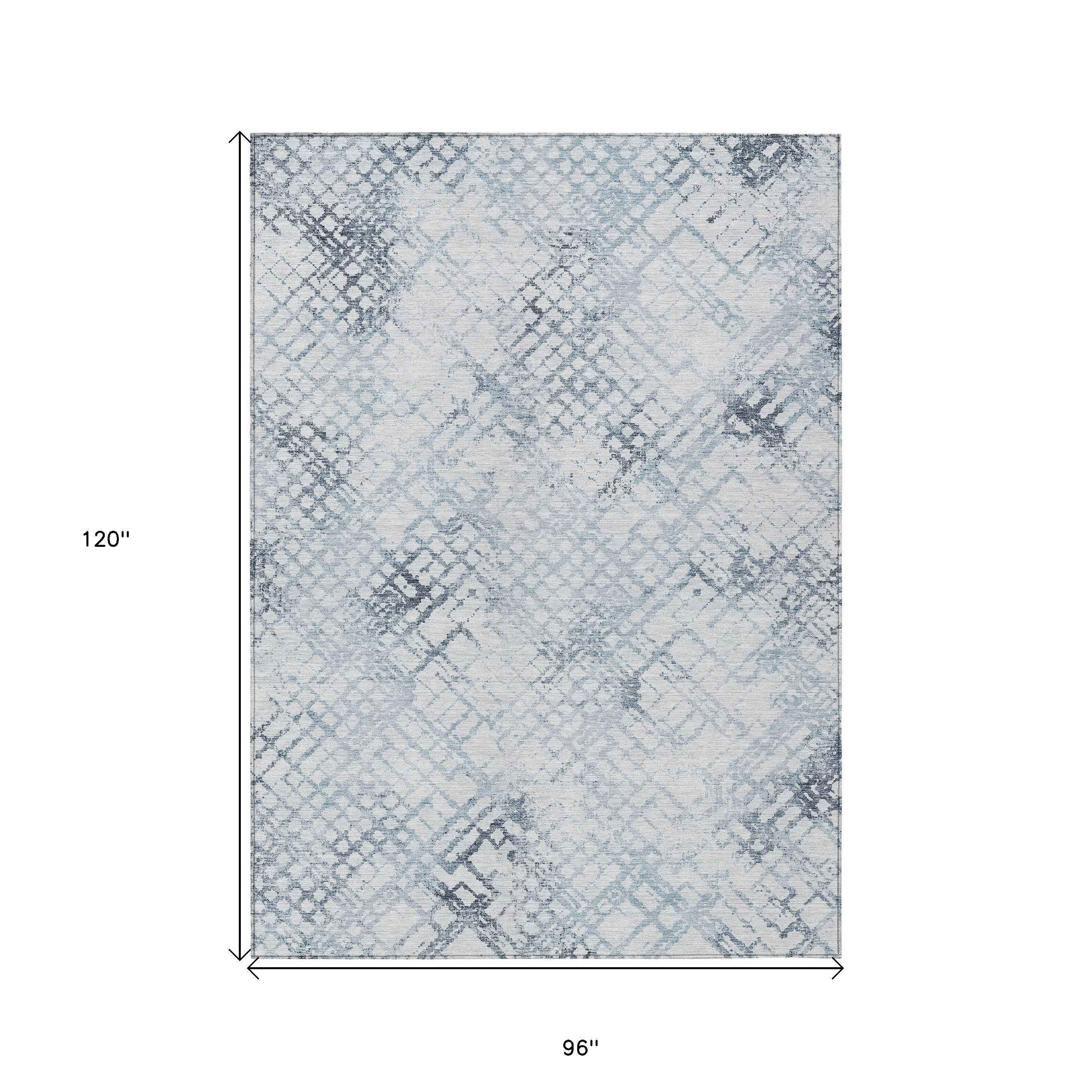 8' X 10' Navy Blue And Sky Blue Geometric Washable Indoor Outdoor Area Rug