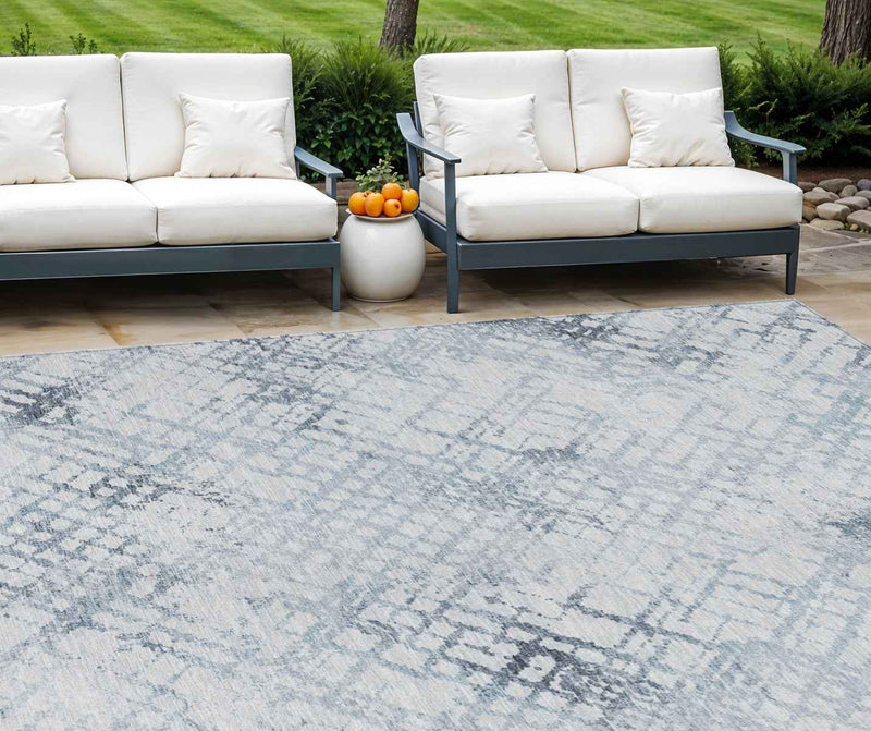 8' X 10' Navy Blue And Sky Blue Geometric Washable Indoor Outdoor Area Rug