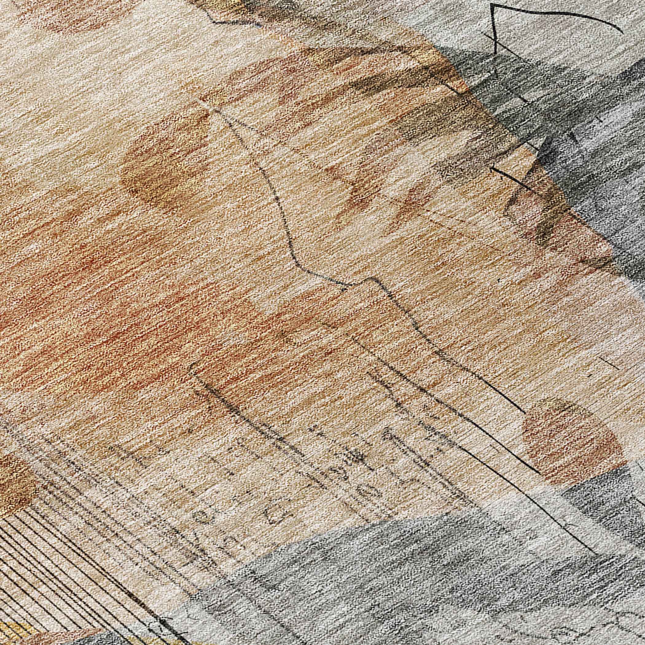 5' X 8' Terra Cotta Copper And Beige Floral Washable Indoor Outdoor Area Rug