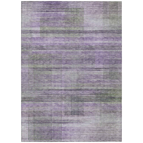 5' X 8' Purple Lavender And Gray Striped Washable Indoor Outdoor Area Rug