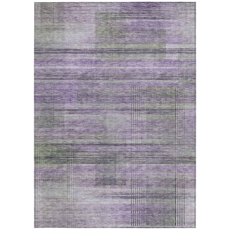 5' X 8' Purple Lavender And Gray Striped Washable Indoor Outdoor Area Rug