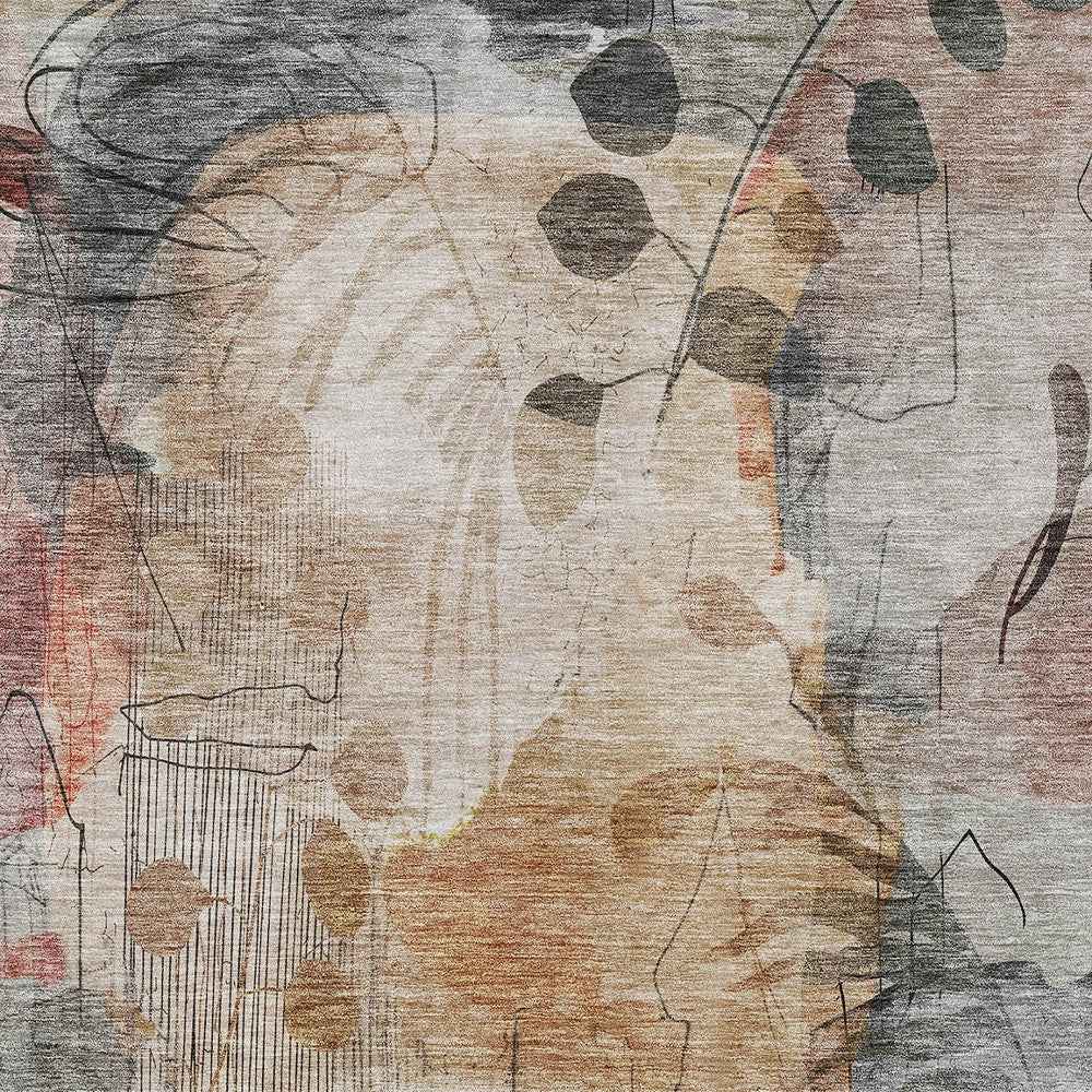 3' X 5' Terra Cotta Copper And Beige Floral Washable Indoor Outdoor Area Rug