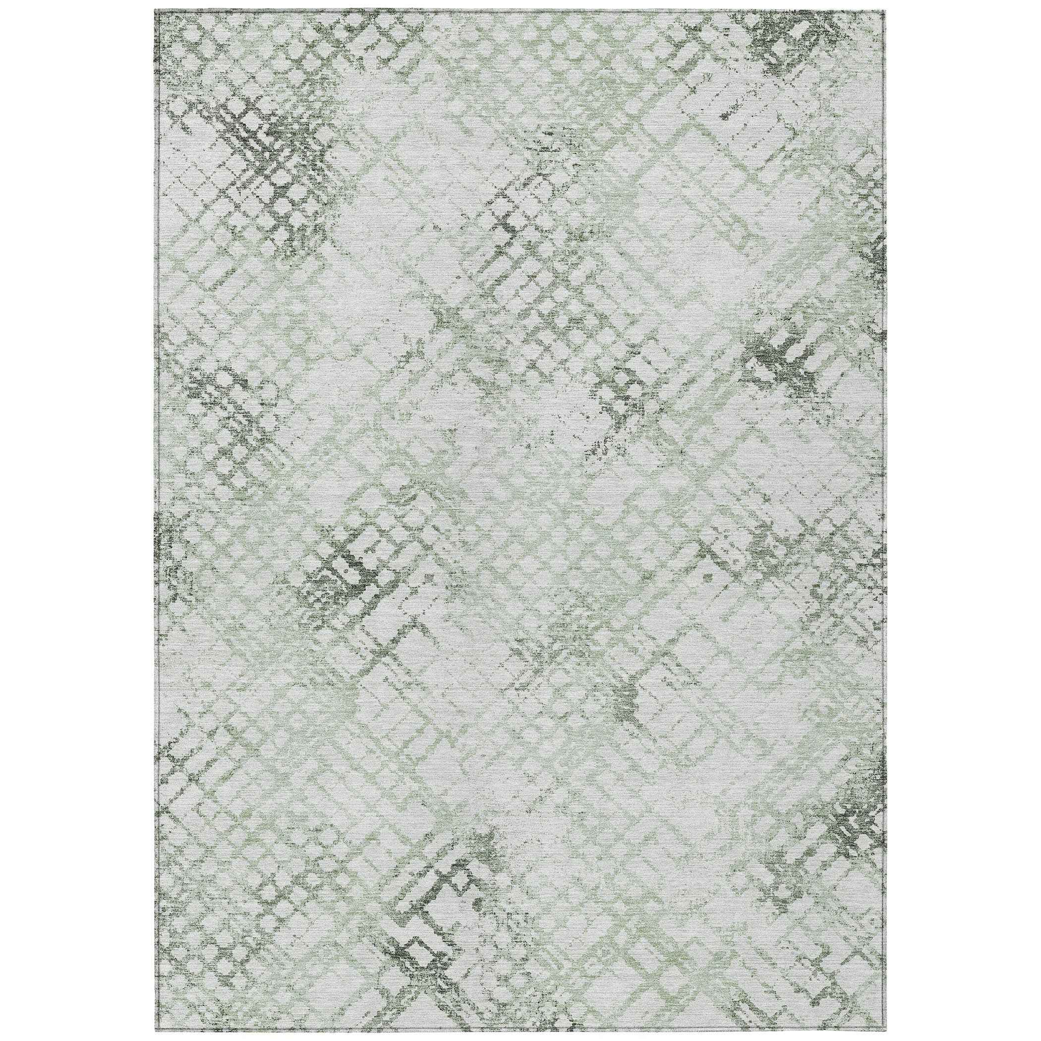 10' X 14' Artichoke Green And Ivory Geometric Washable Indoor Outdoor Area Rug