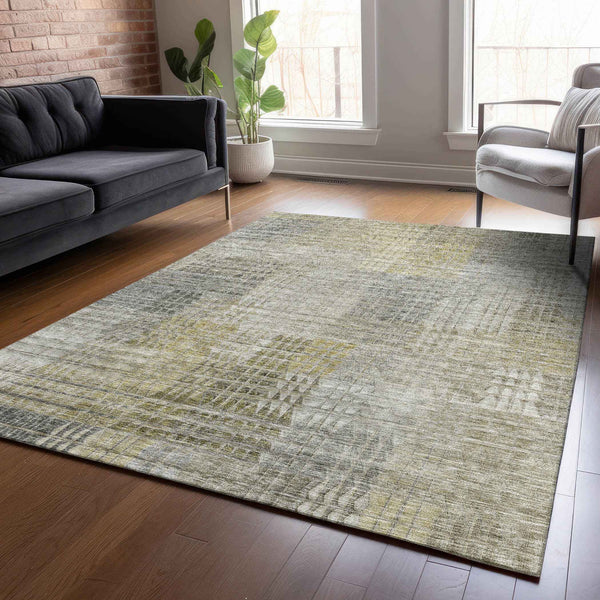 3' X 5' Taupe Beige And Brown Abstract Washable Indoor Outdoor Area Rug