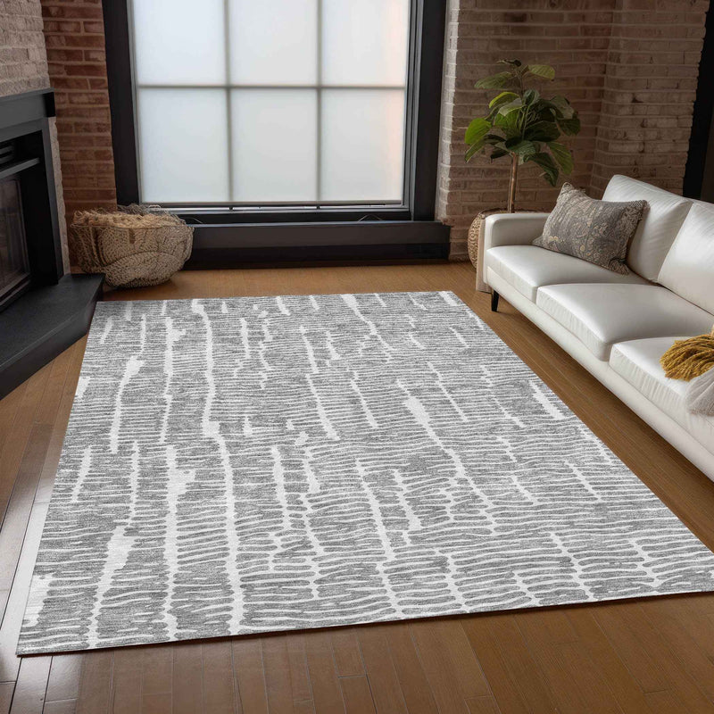 8' X 10' Gray And Ivory Abstract Washable Indoor Outdoor Area Rug