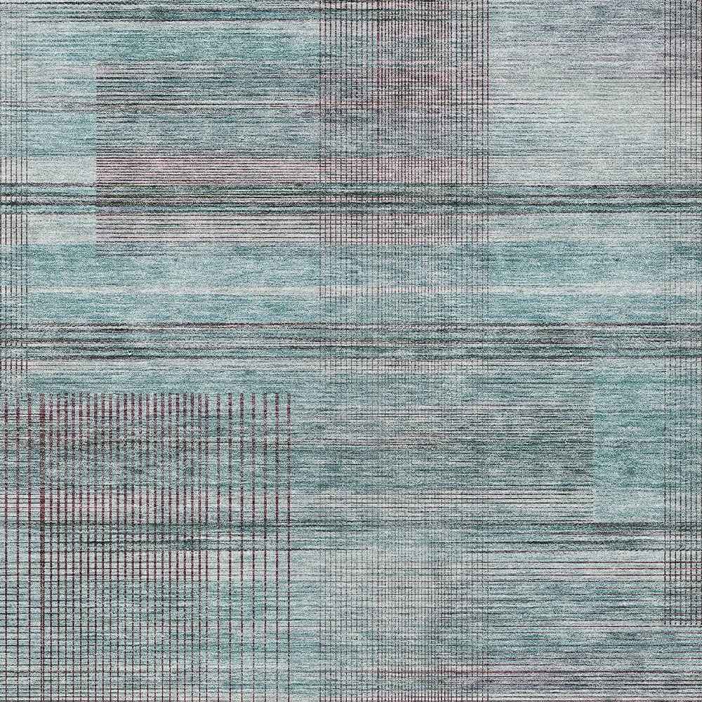 8' X 10' Teal Blue Gray And Charcoal Striped Washable Indoor Outdoor Area Rug