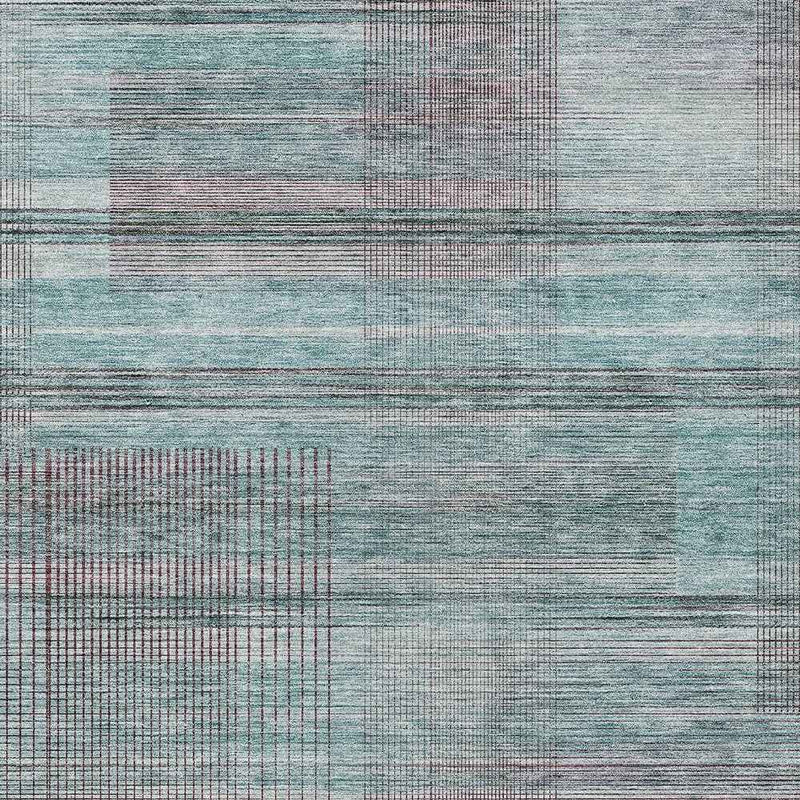 8' X 10' Teal Blue Gray And Charcoal Striped Washable Indoor Outdoor Area Rug