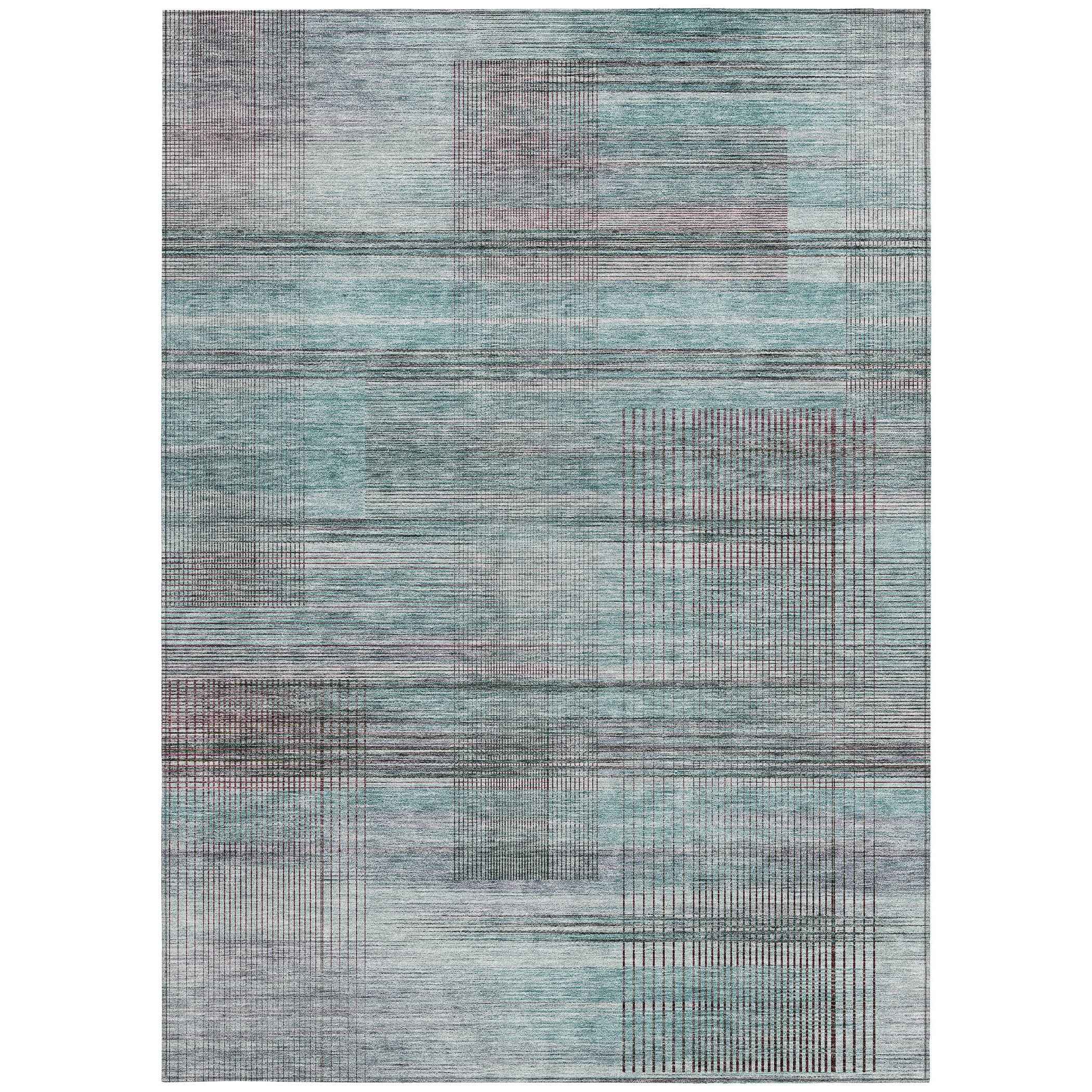 8' X 10' Teal Blue Gray And Charcoal Striped Washable Indoor Outdoor Area Rug