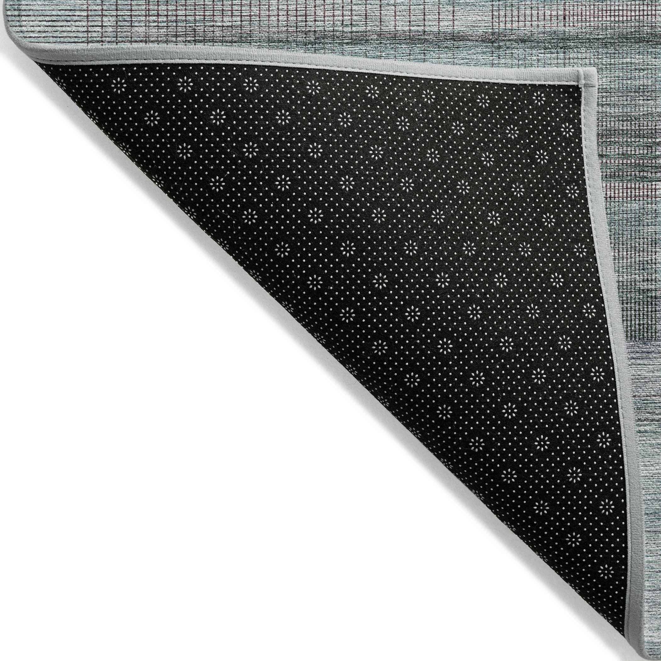 8' X 10' Teal Blue Gray And Charcoal Striped Washable Indoor Outdoor Area Rug