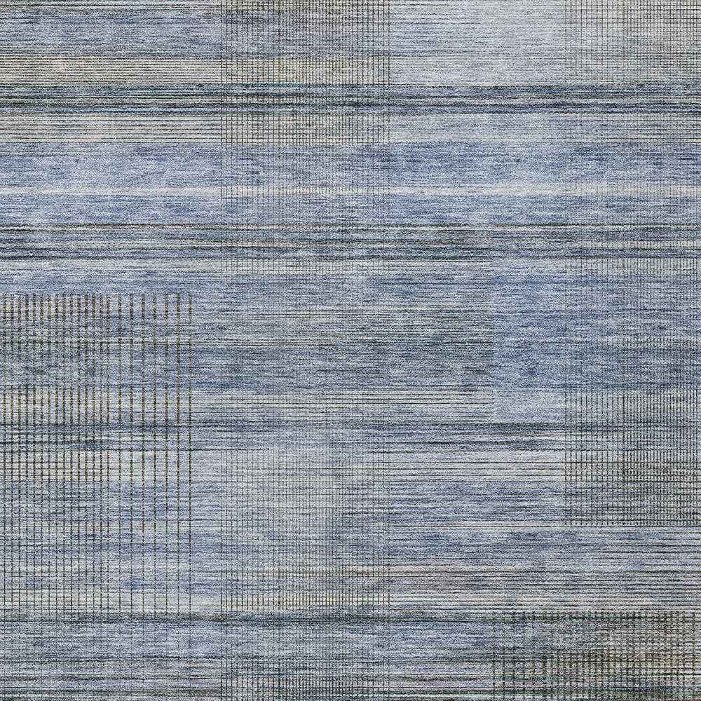 8' X 10' Denim Blue And Sky Blue Striped Washable Indoor Outdoor Area Rug