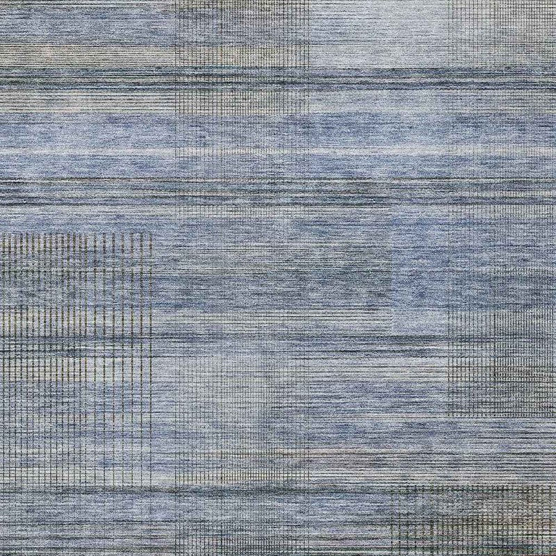 8' X 10' Denim Blue And Sky Blue Striped Washable Indoor Outdoor Area Rug