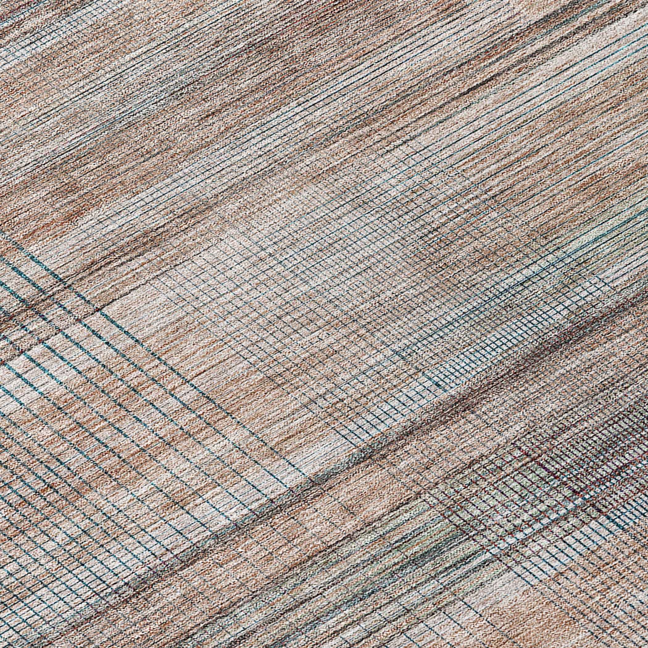 8' Copper Gray And Blue Round Striped Washable Indoor Outdoor Area Rug