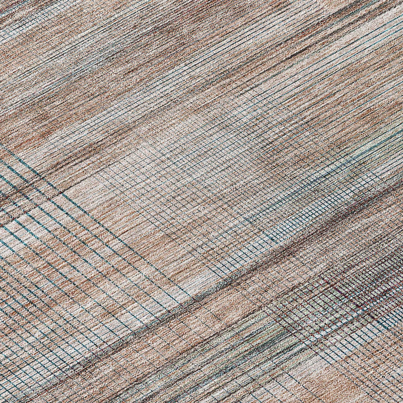 8' Copper Gray And Blue Round Striped Washable Indoor Outdoor Area Rug