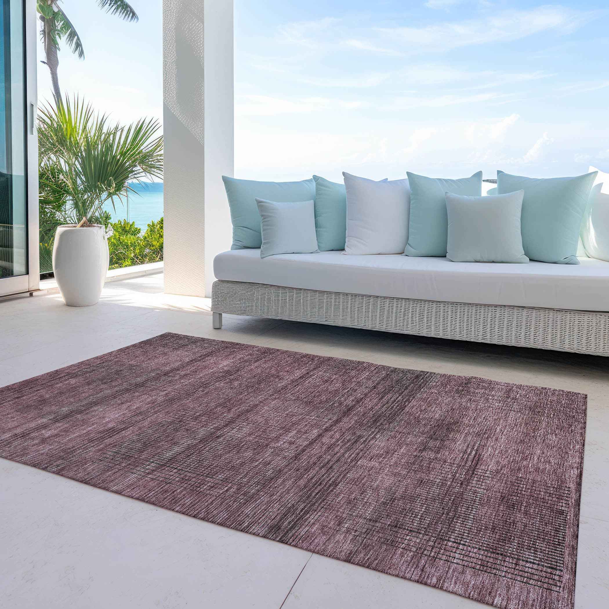 3' X 5' Merlot And Gray Striped Washable Indoor Outdoor Area Rug