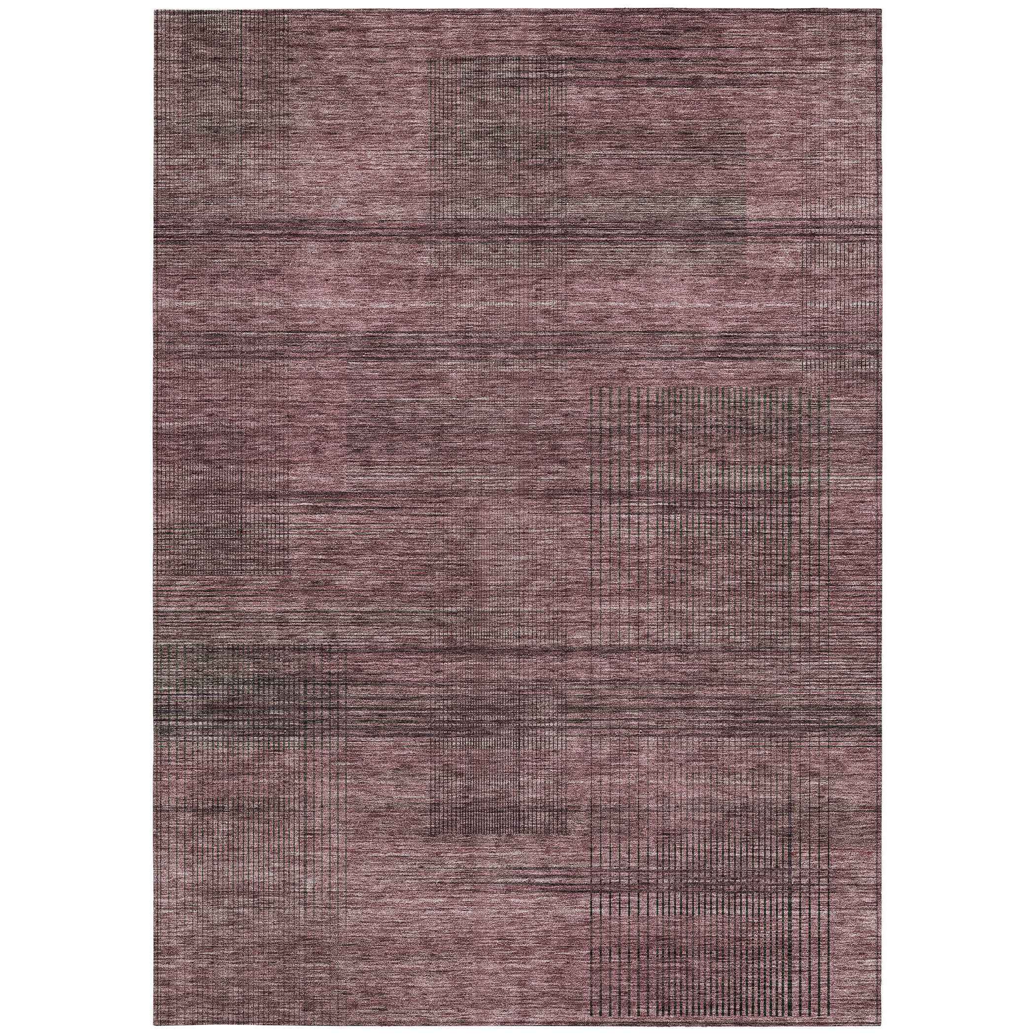 3' X 5' Merlot And Gray Striped Washable Indoor Outdoor Area Rug