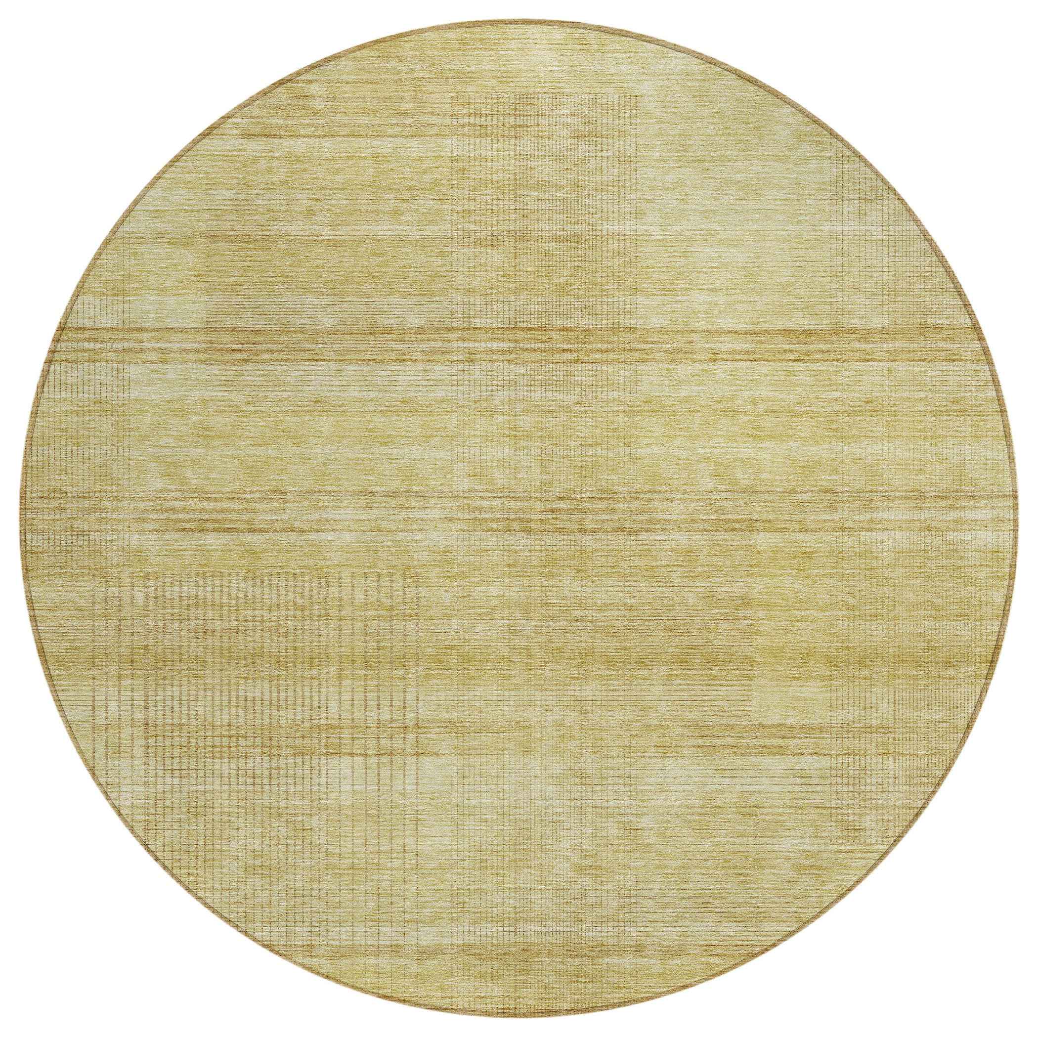 8' Gold Wheat And Beige Round Striped Washable Indoor Outdoor Area Rug