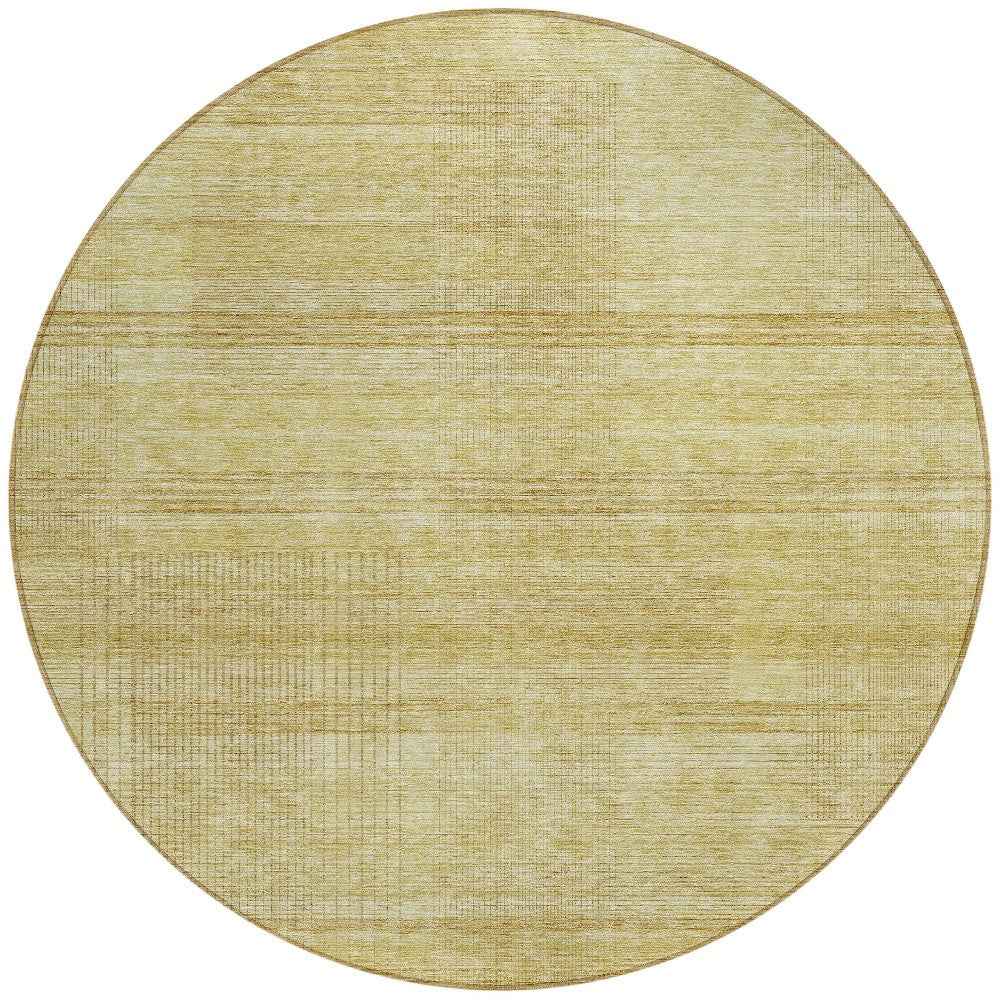 8' Gold Wheat And Beige Round Striped Washable Indoor Outdoor Area Rug