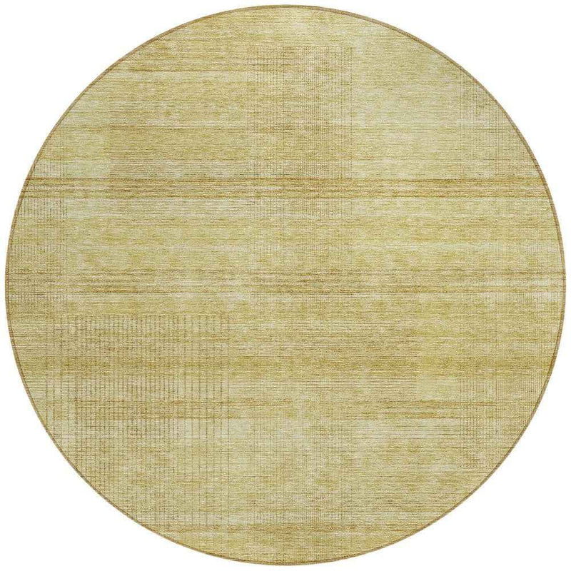 8' Gold Wheat And Beige Round Striped Washable Indoor Outdoor Area Rug